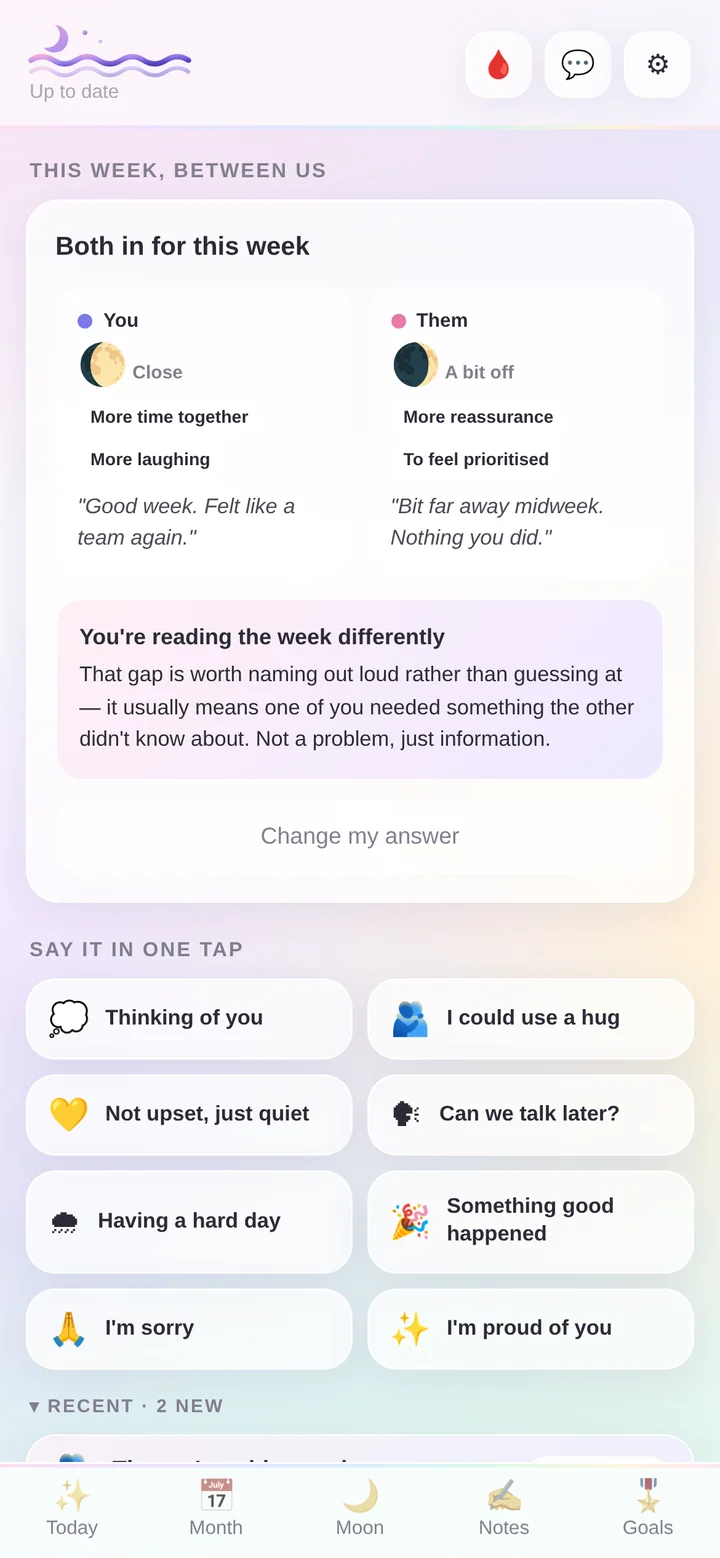 The weekly check-in screen