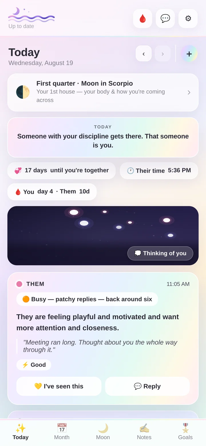 The Today screen showing both people's check-ins